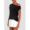 imagePRETTYGARDEN Womens Off The Shoulder Tops 2025 Summer Casual Short Sleeve Tunic T Shirts Lightweight Knit SweatersBlack