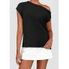 imagePRETTYGARDEN Womens Off The Shoulder Tops 2025 Summer Casual Short Sleeve Tunic T Shirts Lightweight Knit SweatersBlack
