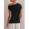 imagePRETTYGARDEN Womens Off The Shoulder Tops 2025 Summer Casual Short Sleeve Tunic T Shirts Lightweight Knit SweatersBlack