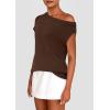 imagePRETTYGARDEN Womens Off The Shoulder Tops 2025 Summer Casual Short Sleeve Tunic T Shirts Lightweight Knit SweatersCoffee