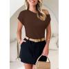 imagePRETTYGARDEN Womens Off The Shoulder Tops 2025 Summer Casual Short Sleeve Tunic T Shirts Lightweight Knit SweatersCoffee
