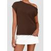 imagePRETTYGARDEN Womens Off The Shoulder Tops 2025 Summer Casual Short Sleeve Tunic T Shirts Lightweight Knit SweatersCoffee