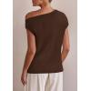 imagePRETTYGARDEN Womens Off The Shoulder Tops 2025 Summer Casual Short Sleeve Tunic T Shirts Lightweight Knit SweatersCoffee