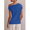 imagePRETTYGARDEN Womens Off The Shoulder Tops 2025 Summer Casual Short Sleeve Tunic T Shirts Lightweight Knit SweatersDark Blue