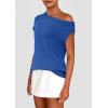 imagePRETTYGARDEN Womens Off The Shoulder Tops 2025 Summer Casual Short Sleeve Tunic T Shirts Lightweight Knit SweatersDark Blue