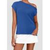 imagePRETTYGARDEN Womens Off The Shoulder Tops 2025 Summer Casual Short Sleeve Tunic T Shirts Lightweight Knit SweatersDark Blue