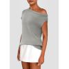 imagePRETTYGARDEN Womens Off The Shoulder Tops 2025 Summer Casual Short Sleeve Tunic T Shirts Lightweight Knit SweatersLight Grey