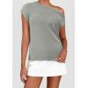 imagePRETTYGARDEN Womens Off The Shoulder Tops 2025 Summer Casual Short Sleeve Tunic T Shirts Lightweight Knit SweatersLight Grey