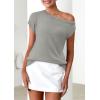 imagePRETTYGARDEN Womens Off The Shoulder Tops 2025 Summer Casual Short Sleeve Tunic T Shirts Lightweight Knit SweatersLight Grey