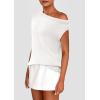 imagePRETTYGARDEN Womens Off The Shoulder Tops 2025 Summer Casual Short Sleeve Tunic T Shirts Lightweight Knit SweatersWhite