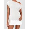 imagePRETTYGARDEN Womens Off The Shoulder Tops 2025 Summer Casual Short Sleeve Tunic T Shirts Lightweight Knit SweatersWhite