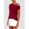 imagePRETTYGARDEN Womens Off The Shoulder Tops 2025 Summer Casual Short Sleeve Tunic T Shirts Lightweight Knit SweatersWine Red