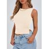 imagePRETTYGARDEN Womens Ribbed Y2K Summer Tank Top Ruched Sleeveless Fitted Crop Tops Split Hem Trendy Party Going Out ShirtApricot
