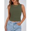 imagePRETTYGARDEN Womens Ribbed Y2K Summer Tank Top Ruched Sleeveless Fitted Crop Tops Split Hem Trendy Party Going Out ShirtArmy Green