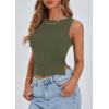 imagePRETTYGARDEN Womens Ribbed Y2K Summer Tank Top Ruched Sleeveless Fitted Crop Tops Split Hem Trendy Party Going Out ShirtArmy Green