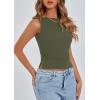 imagePRETTYGARDEN Womens Ribbed Y2K Summer Tank Top Ruched Sleeveless Fitted Crop Tops Split Hem Trendy Party Going Out ShirtArmy Green