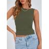 imagePRETTYGARDEN Womens Ribbed Y2K Summer Tank Top Ruched Sleeveless Fitted Crop Tops Split Hem Trendy Party Going Out ShirtArmy Green