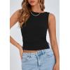 imagePRETTYGARDEN Womens Ribbed Y2K Summer Tank Top Ruched Sleeveless Fitted Crop Tops Split Hem Trendy Party Going Out ShirtBlack