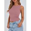 imagePRETTYGARDEN Womens Ribbed Y2K Summer Tank Top Ruched Sleeveless Fitted Crop Tops Split Hem Trendy Party Going Out ShirtGrey Pink