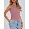 imagePRETTYGARDEN Womens Ribbed Y2K Summer Tank Top Ruched Sleeveless Fitted Crop Tops Split Hem Trendy Party Going Out ShirtGrey Pink