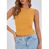 imagePRETTYGARDEN Womens Ribbed Y2K Summer Tank Top Ruched Sleeveless Fitted Crop Tops Split Hem Trendy Party Going Out ShirtYellow