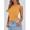 imagePRETTYGARDEN Womens Ribbed Y2K Summer Tank Top Ruched Sleeveless Fitted Crop Tops Split Hem Trendy Party Going Out ShirtYellow