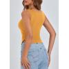 imagePRETTYGARDEN Womens Ribbed Y2K Summer Tank Top Ruched Sleeveless Fitted Crop Tops Split Hem Trendy Party Going Out ShirtYellow