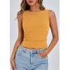 imagePRETTYGARDEN Womens Ribbed Y2K Summer Tank Top Ruched Sleeveless Fitted Crop Tops Split Hem Trendy Party Going Out ShirtYellow