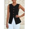imagePRETTYGARDEN Womens Sleeveless Blazer Vest Summer 2025 Trendy Button Down Business Suit Vest Tops Outerwear WaistcoatBlack