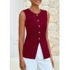 imagePRETTYGARDEN Womens Sleeveless Blazer Vest Summer 2025 Trendy Button Down Business Suit Vest Tops Outerwear WaistcoatWine Red