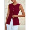 imagePRETTYGARDEN Womens Sleeveless Blazer Vest Summer 2025 Trendy Button Down Business Suit Vest Tops Outerwear WaistcoatWine Red