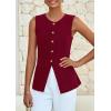 imagePRETTYGARDEN Womens Sleeveless Blazer Vest Summer 2025 Trendy Button Down Business Suit Vest Tops Outerwear WaistcoatWine Red