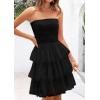 imagePRETTYGARDEN Womens Summer Dress 2025 Tube Top Mini Dresses Short Strapless Ruffle Tiered Wedding Guest Beach Mesh SundressBlack