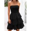 imagePRETTYGARDEN Womens Summer Dress 2025 Tube Top Mini Dresses Short Strapless Ruffle Tiered Wedding Guest Beach Mesh SundressBlack