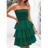 imagePRETTYGARDEN Womens Summer Dress 2025 Tube Top Mini Dresses Short Strapless Ruffle Tiered Wedding Guest Beach Mesh SundressDark Green