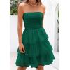 imagePRETTYGARDEN Womens Summer Dress 2025 Tube Top Mini Dresses Short Strapless Ruffle Tiered Wedding Guest Beach Mesh SundressDark Green