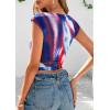 imagePRETTYGARDEN Womens Summer Floral Mesh Tank Tops 2025 Trendy Casual Cap Sleeve Slim Fitted Blouse Shirt Going Out OutfitsDark Blue