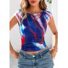 imagePRETTYGARDEN Womens Summer Floral Mesh Tank Tops 2025 Trendy Casual Cap Sleeve Slim Fitted Blouse Shirt Going Out OutfitsDark Blue