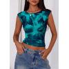 imagePRETTYGARDEN Womens Summer Floral Mesh Tank Tops 2025 Trendy Casual Cap Sleeve Slim Fitted Blouse Shirt Going Out OutfitsLake Blue