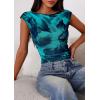 imagePRETTYGARDEN Womens Summer Floral Mesh Tank Tops 2025 Trendy Casual Cap Sleeve Slim Fitted Blouse Shirt Going Out OutfitsLake Blue