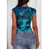 imagePRETTYGARDEN Womens Summer Floral Mesh Tank Tops 2025 Trendy Casual Cap Sleeve Slim Fitted Blouse Shirt Going Out OutfitsLake Blue