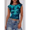 imagePRETTYGARDEN Womens Summer Floral Mesh Tank Tops 2025 Trendy Casual Cap Sleeve Slim Fitted Blouse Shirt Going Out OutfitsLake Blue