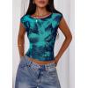 imagePRETTYGARDEN Womens Summer Floral Mesh Tank Tops 2025 Trendy Casual Cap Sleeve Slim Fitted Blouse Shirt Going Out OutfitsLake Blue