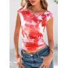 imagePRETTYGARDEN Womens Summer Floral Mesh Tank Tops 2025 Trendy Casual Cap Sleeve Slim Fitted Blouse Shirt Going Out OutfitsLight Orange