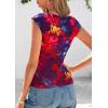 imagePRETTYGARDEN Womens Summer Floral Mesh Tank Tops 2025 Trendy Casual Cap Sleeve Slim Fitted Blouse Shirt Going Out OutfitsPurple Red