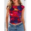 imagePRETTYGARDEN Womens Summer Floral Mesh Tank Tops 2025 Trendy Casual Cap Sleeve Slim Fitted Blouse Shirt Going Out OutfitsPurple Red
