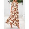 imagePRETTYGARDEN Womens Summer Maxi Dress 2025 Resort Wear Boho Floral V Neck Puff Short Sleeve Ruffle Flowy Beach Long DressesKhaki