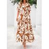 imagePRETTYGARDEN Womens Summer Maxi Dress 2025 Resort Wear Boho Floral V Neck Puff Short Sleeve Ruffle Flowy Beach Long DressesKhaki