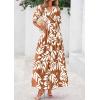 imagePRETTYGARDEN Womens Summer Maxi Dress 2025 Resort Wear Boho Floral V Neck Puff Short Sleeve Ruffle Flowy Beach Long DressesKhaki