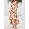 imagePRETTYGARDEN Womens Summer Maxi Dress 2025 Resort Wear Boho Floral V Neck Puff Short Sleeve Ruffle Flowy Beach Long DressesKhaki